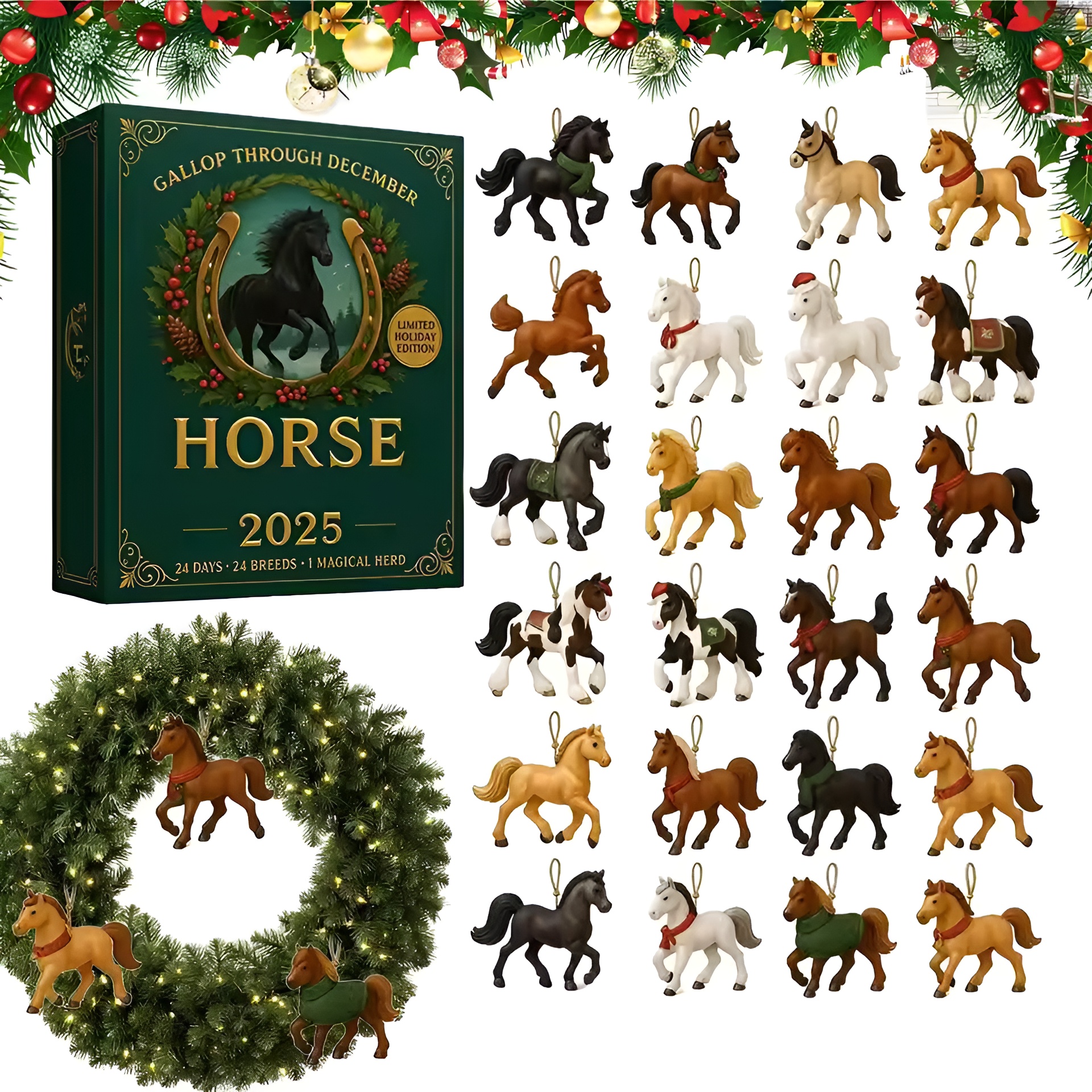 Christmas Calendar Advent 2D Christmas Tree Decorations Horse Pendant 2025