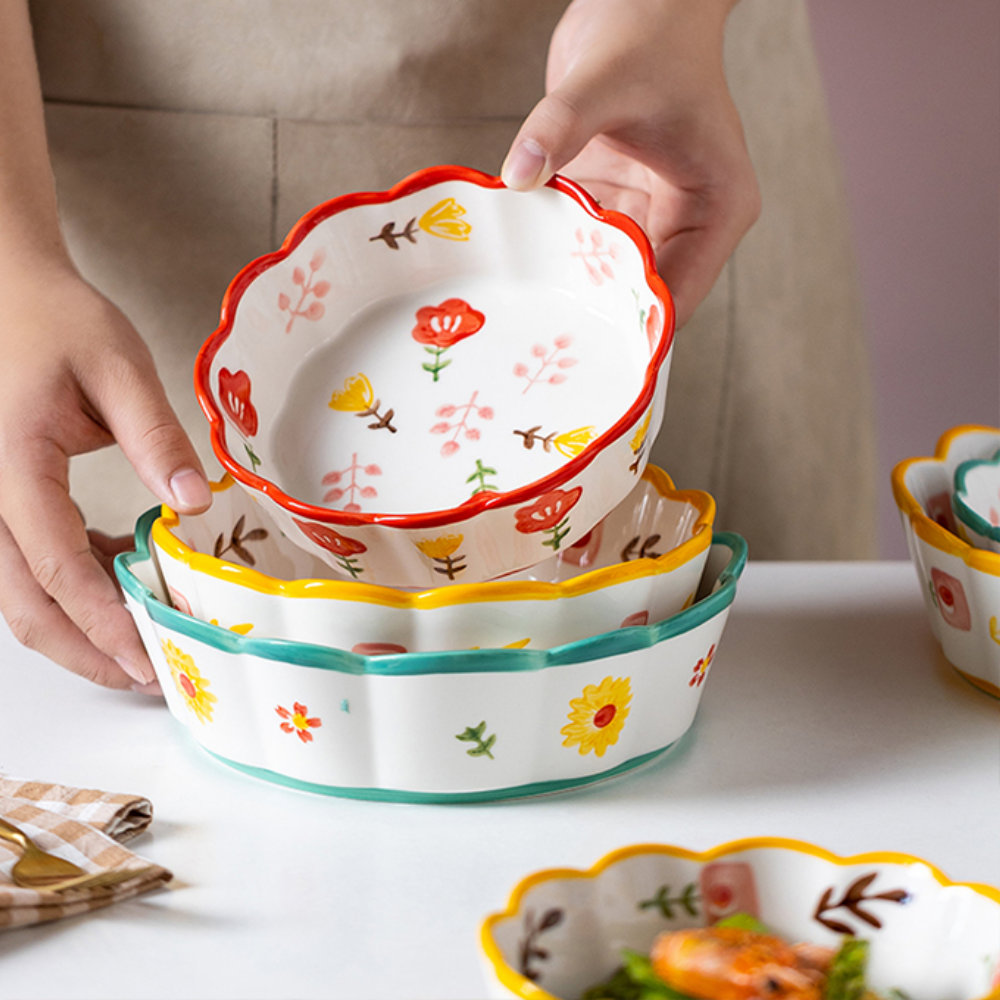 Flower Pattern Wavy Edge Bowl - Grafton Collection