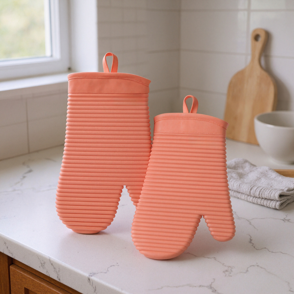 Ribbed Soft Silicone Oven Mitt Set
