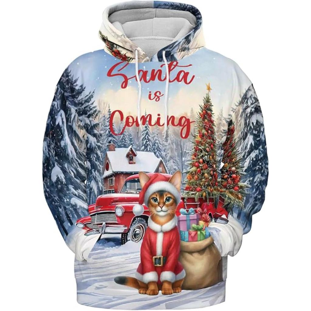 Christmas Santa Cat Truck Tree All Over Print 3D Zip Hoodie