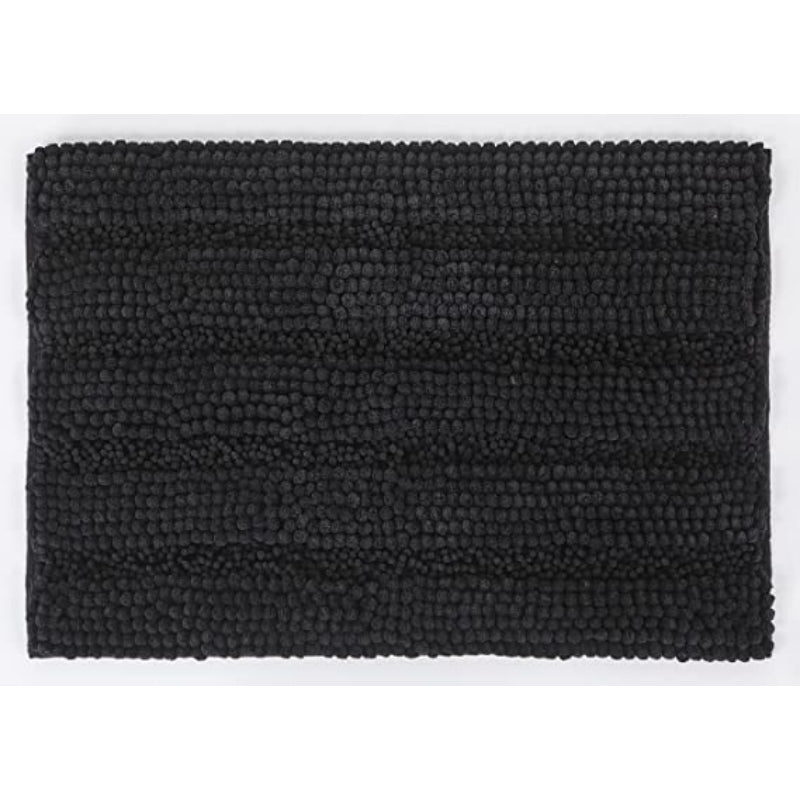 Black Stripe Chenille Microfiber Bath Mat Rug- Ultra Soft Thick Absorbent Non Slip Shaggy Plush Floor Rugs for Bathroom, Machine Washable - Grafton Collection