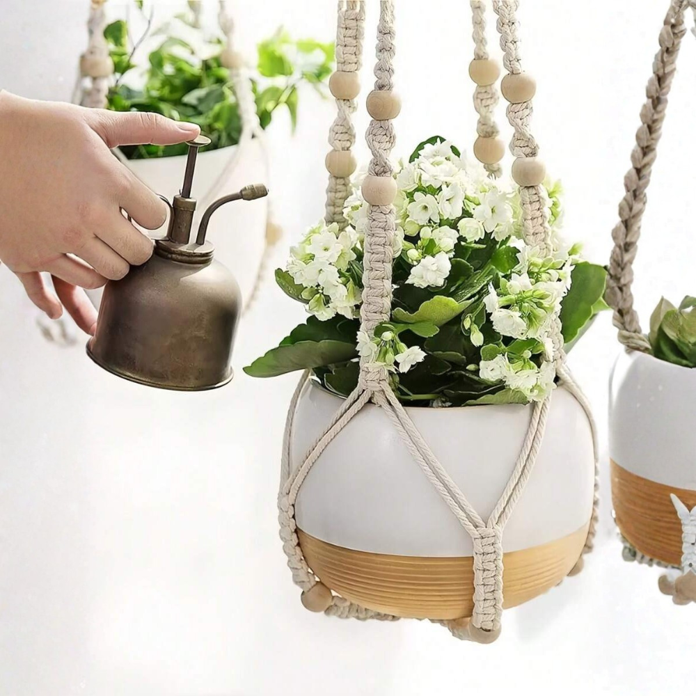 Boho Macrame Wood Bead Decor Plant Hanging Basket For Home Decor