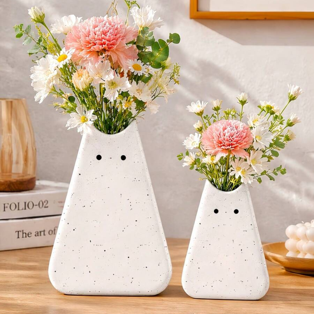 Speckled Cat Shape Ceramic Flower Vase For Home Decor