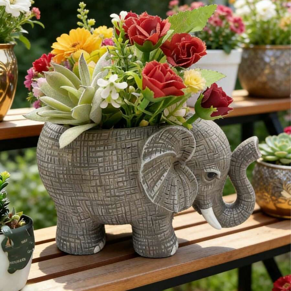 Elephant Resin Animal Shaped Planter For Cactus And Succulent Plants