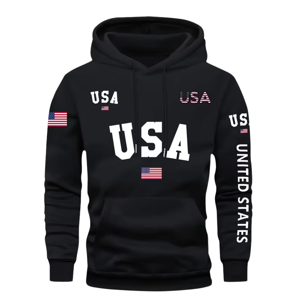 Men USA Flag Hoodie Casual Long Sleeve Pullover With Drawstring