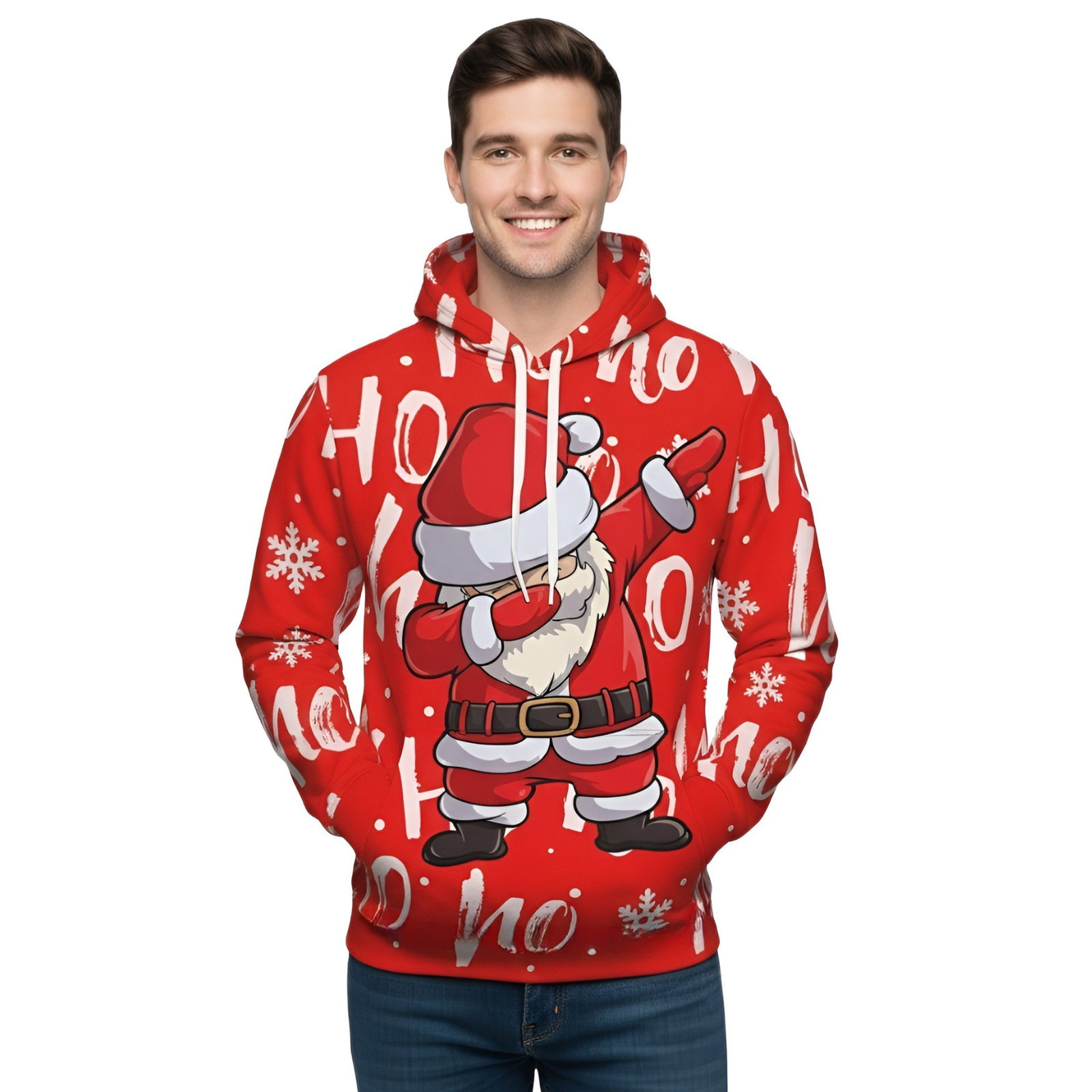 Men Casual Santa Claus Print Hoodie