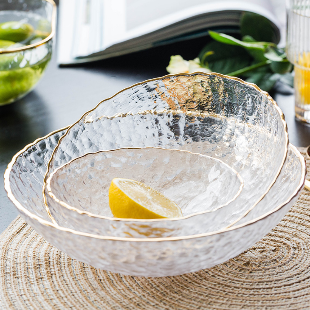 Gold Rim Glass Salad Bowl - Grafton Collection