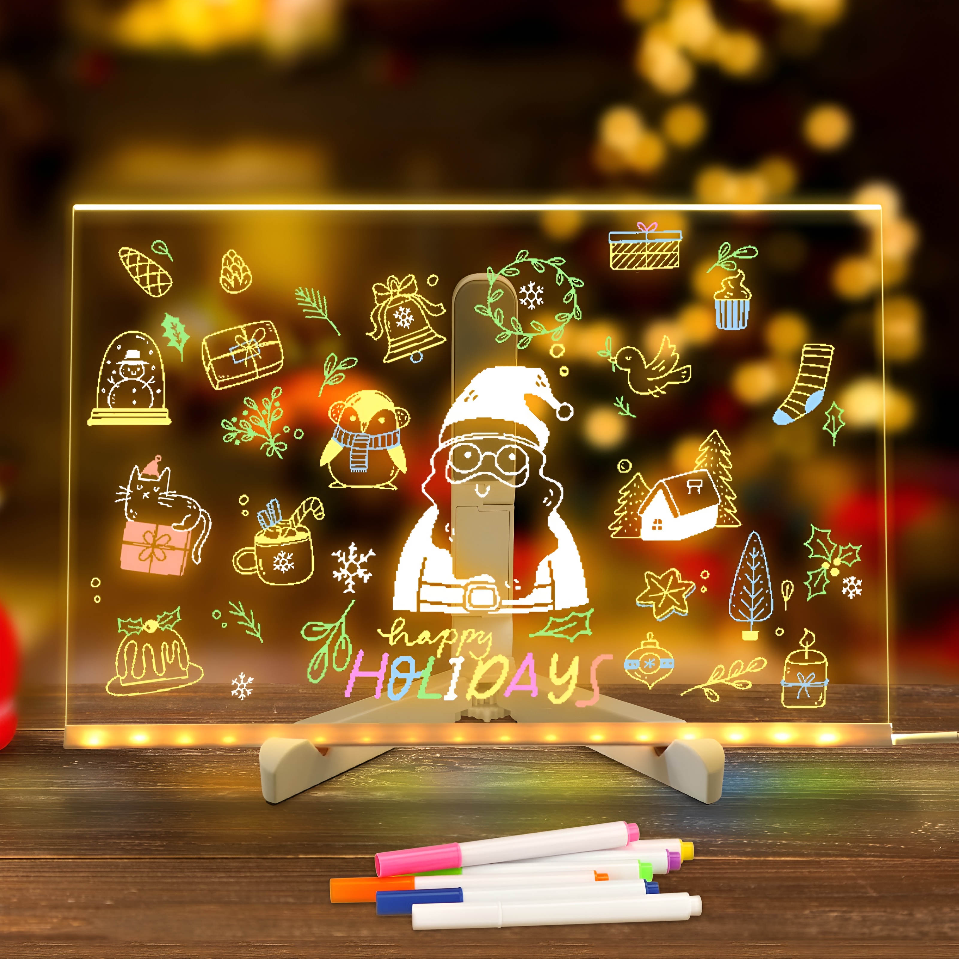 Acrylic 11.8 Inch Light Up LED Dry Erase Note Board with Stand and 7 pcs Colorful Pens