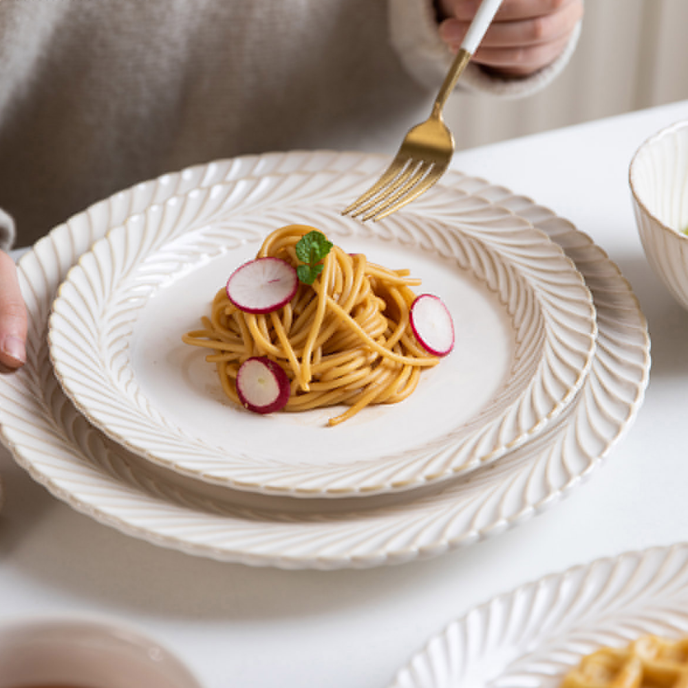 White Japanese Retro-Style Dinnerware Set - Grafton Collection