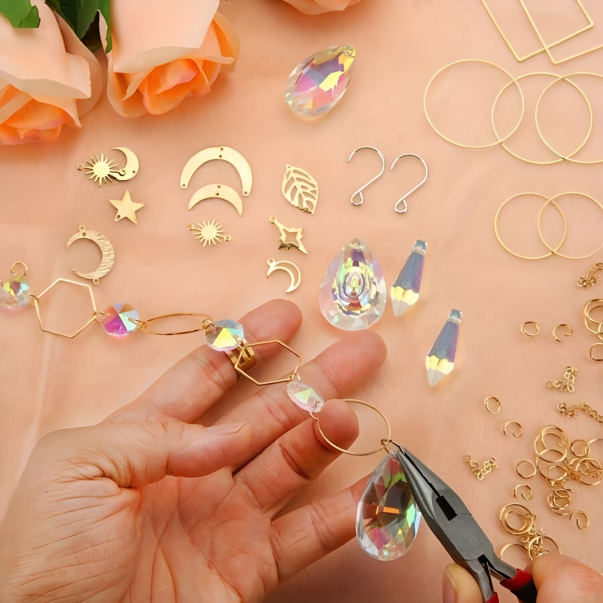 400pcs Crystal Suncatcher Making Kit, Rainbow Prism Hanging Decor Pendant For Windows