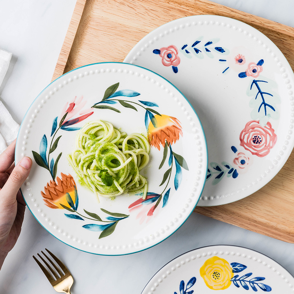 Japanese Hand-Painted Ceramic Flower Salad Dessert Plate - Grafton Collection