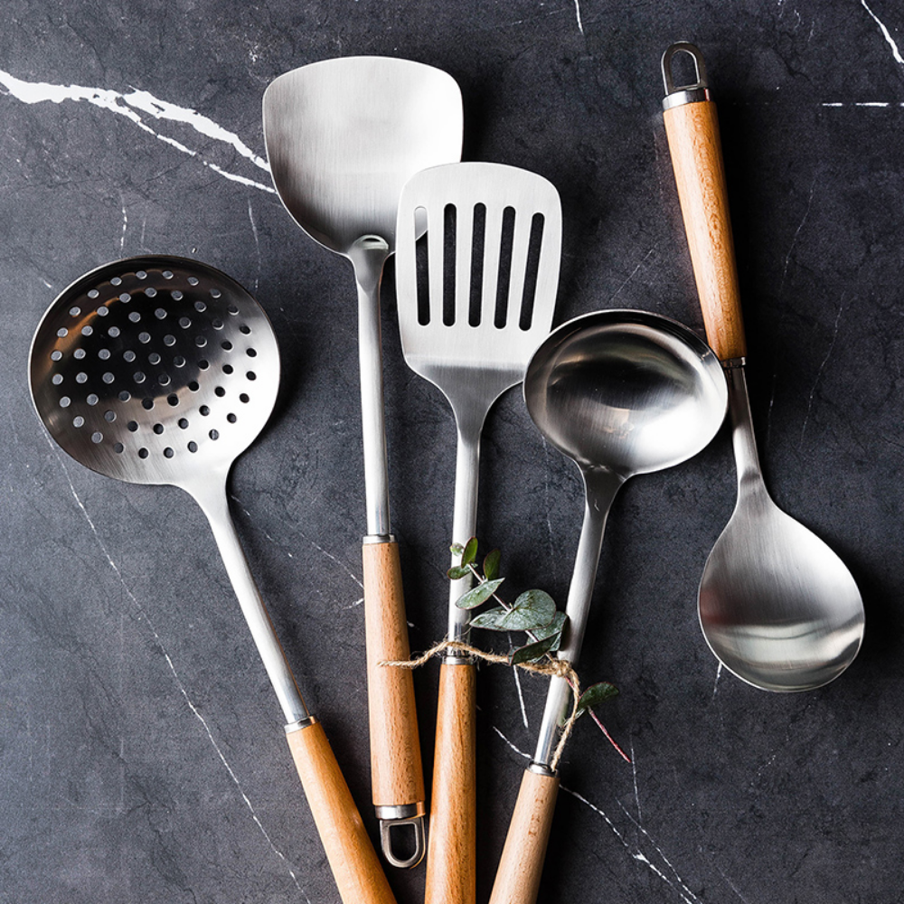 Stainless Steel Kitchen Utensils + Holder - Grafton Collection