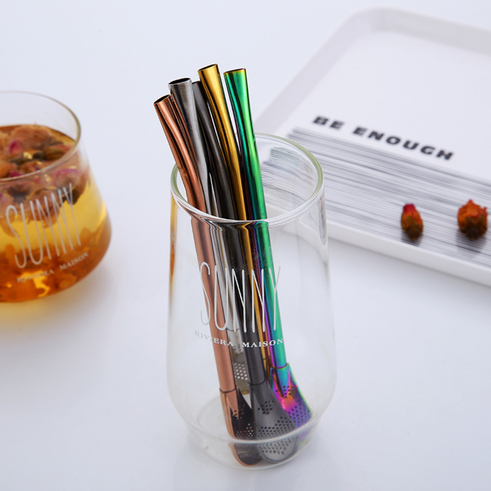 Reusable Colorful Stainless Steel Stirring Spoon Straws - Grafton Collection