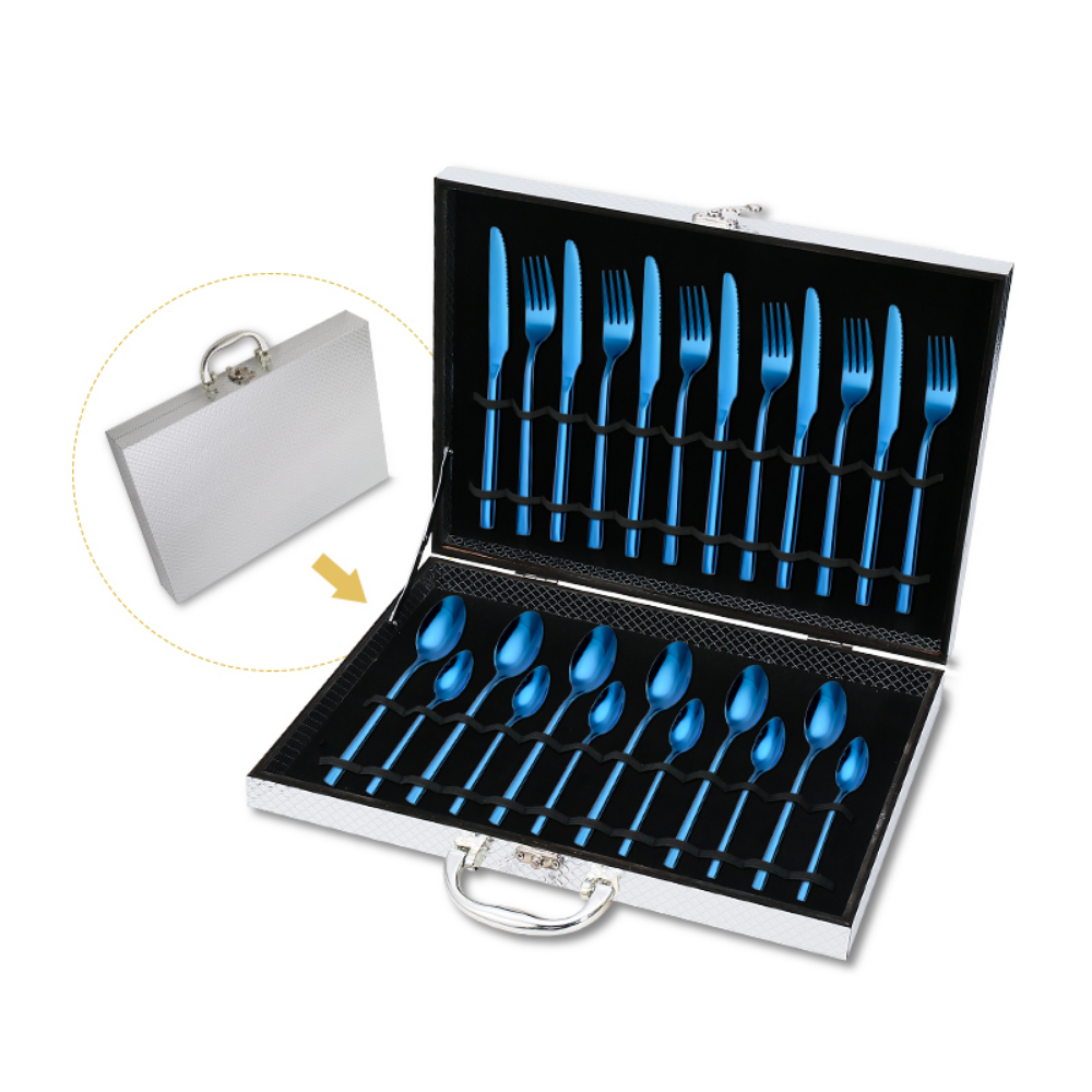 Silver Case 24Pcs Mirror Polish Luxury Flatware Set - Grafton Collection
