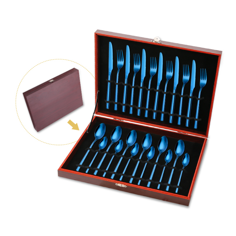 Brown & Red Case Luxurious 24Pcs Flatware Set - Grafton Collection