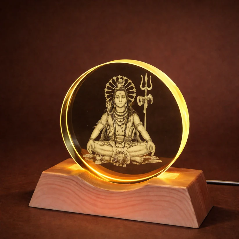 Engraved Acrylic LED Night Lamp with Wooden Base for Home Decor