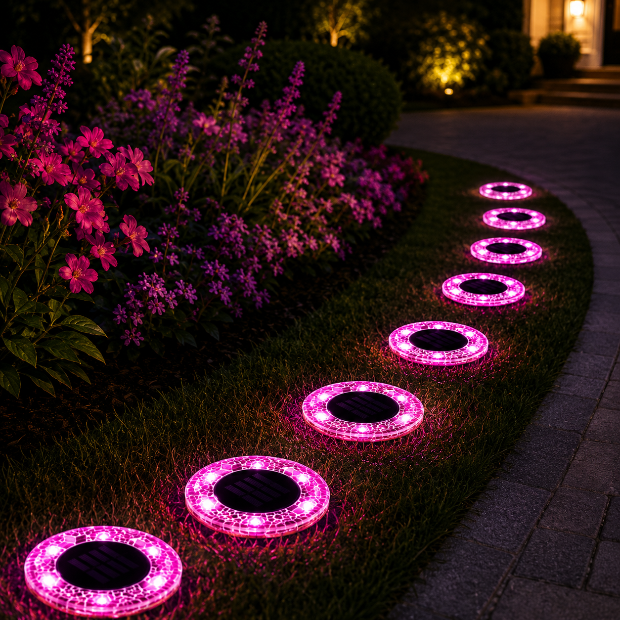 Solar Outdoor Mosaic Disk Lights, Waterproof Decorative Pathway LED Light, Auto On/Off
