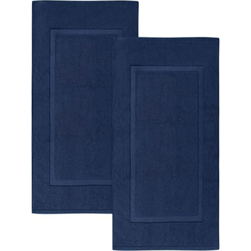 Pack Of 2 Cotton Banded Bath Mats- Highly Absorbent and Machine Washable Shower Bathroom Floor Towel - Grafton Collection