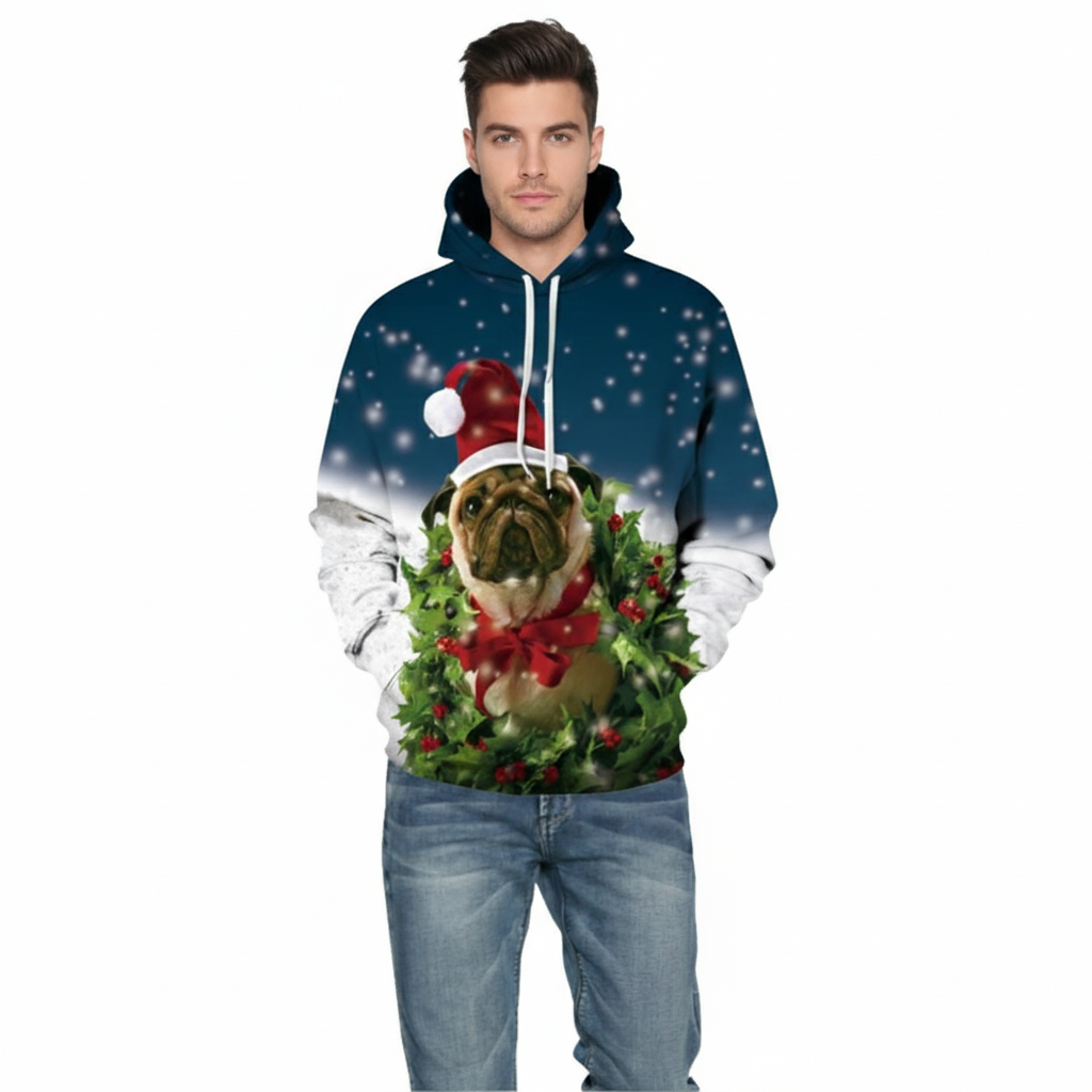 3D Santa Printed Ugly Christmas Kangaroo Pocket Hoodies
