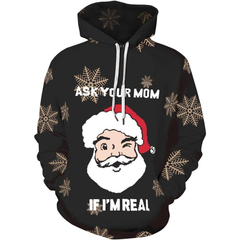 3D Santa Printed Ugly Christmas Kangaroo Pocket Hoodies