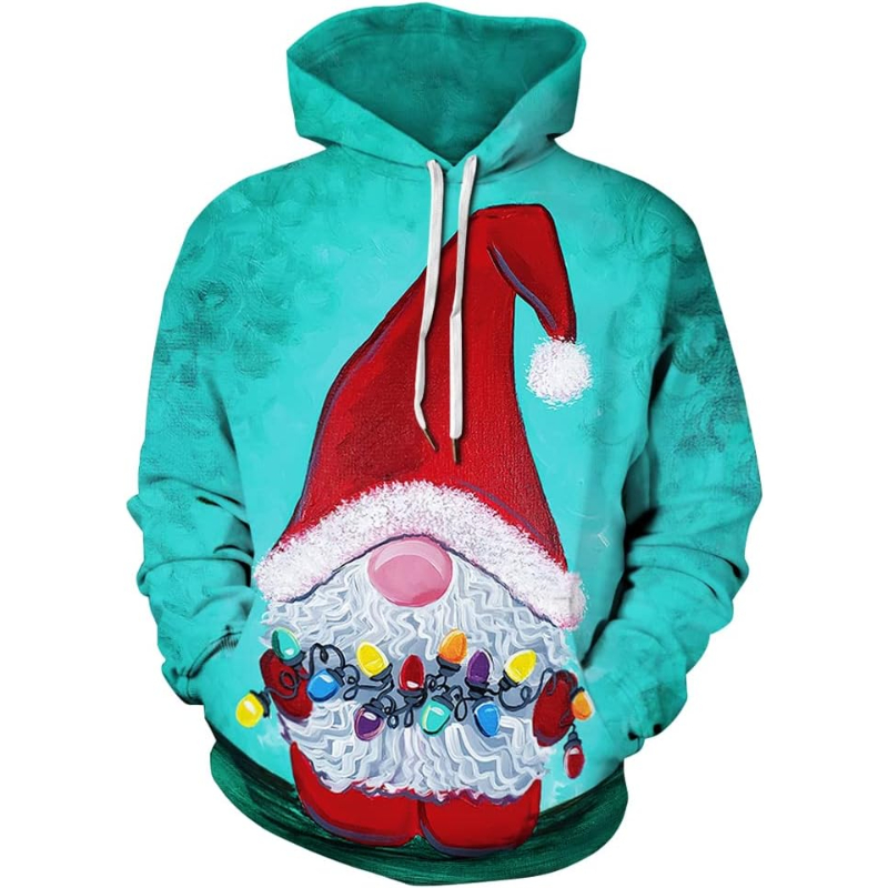 3D Santa Printed Ugly Christmas Kangaroo Pocket Hoodies