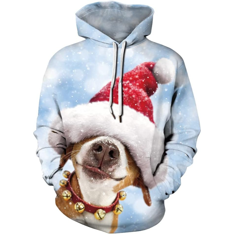 3D Santa Printed Ugly Christmas Kangaroo Pocket Hoodies
