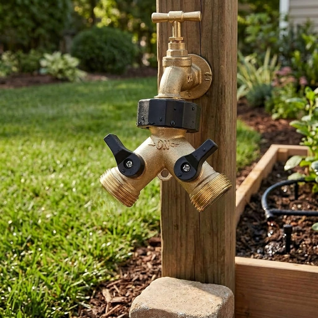Heavy Duty Brass Garden Hose Y Splitter With 2 Valves And Washers