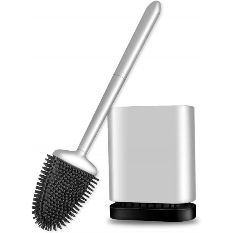 Toilet Brush And Holder Set For Bathroom, Flexible Toilet Bowl Brush Head With Silicone Bristles, Compact Size For Storage And Organization, Ventilation Slots Base - Grafton Collection