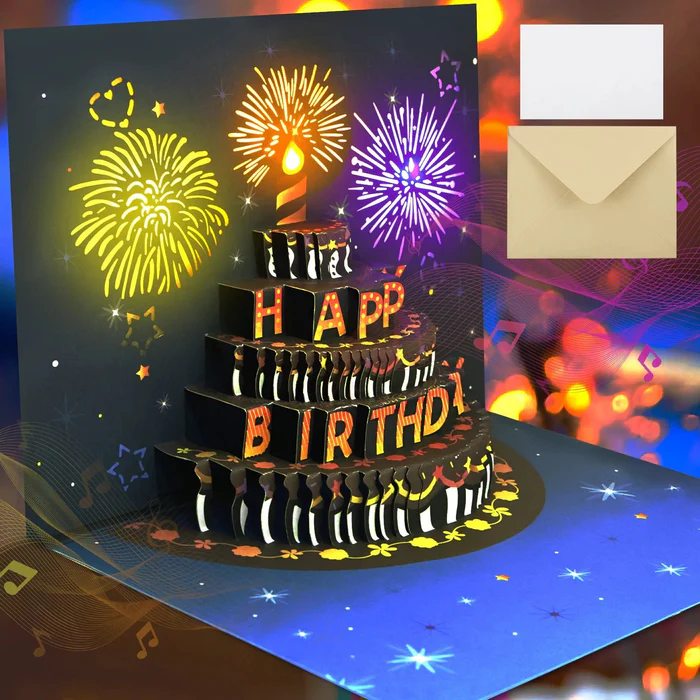 3D Pop Up Birthday Card With Envelope And Lights And Sound Effect