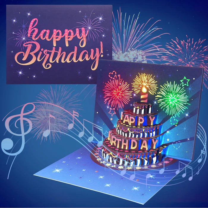 3D Pop Up Birthday Card With Envelope And Lights And Sound Effect