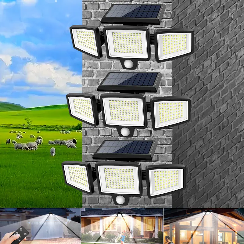 Solar Outdoor Lights with 3 Heads Bright Security Lighting
