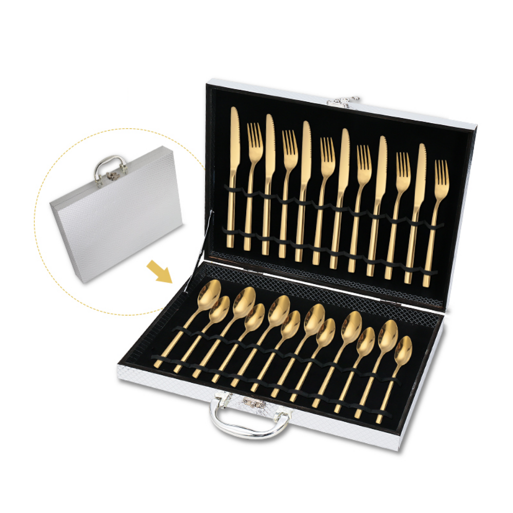 Silver Case 24Pcs Mirror Polish Luxury Flatware Set - Grafton Collection
