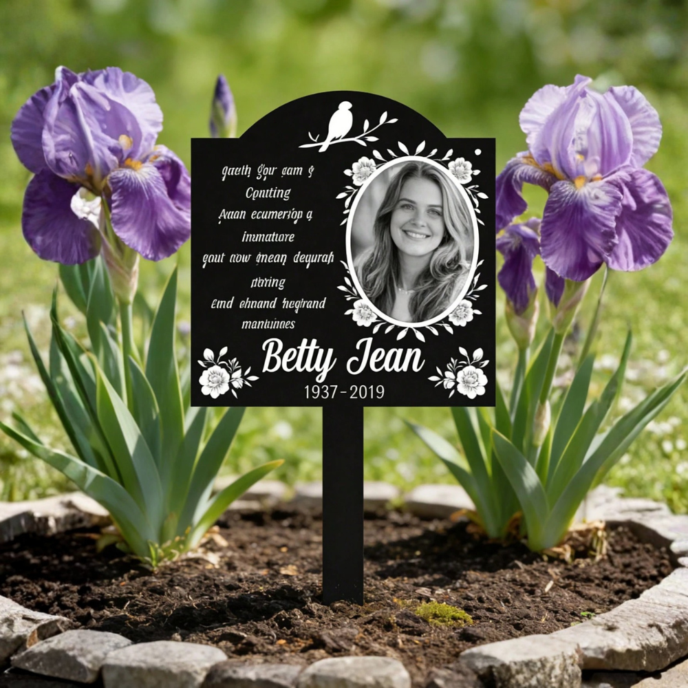 1pc Customized Photo & Text Floral Memorial Plaque, Personalized Remembrance Plaque With Poem & Floral