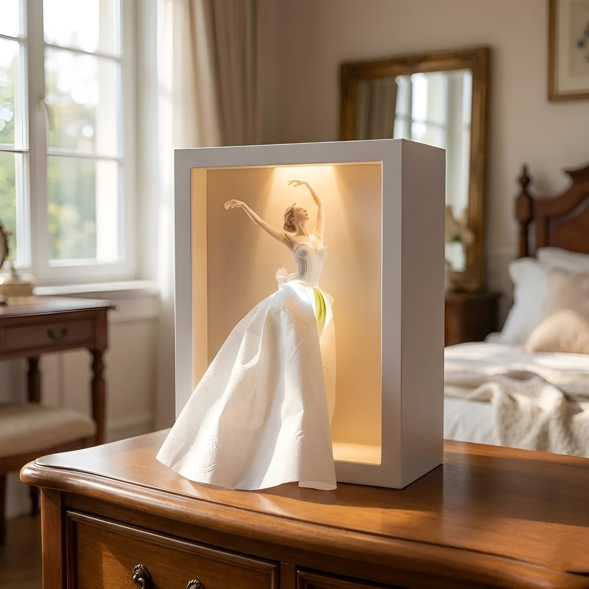 Ballet Girl Design Lighted Tissue Holder With Warm Lighting