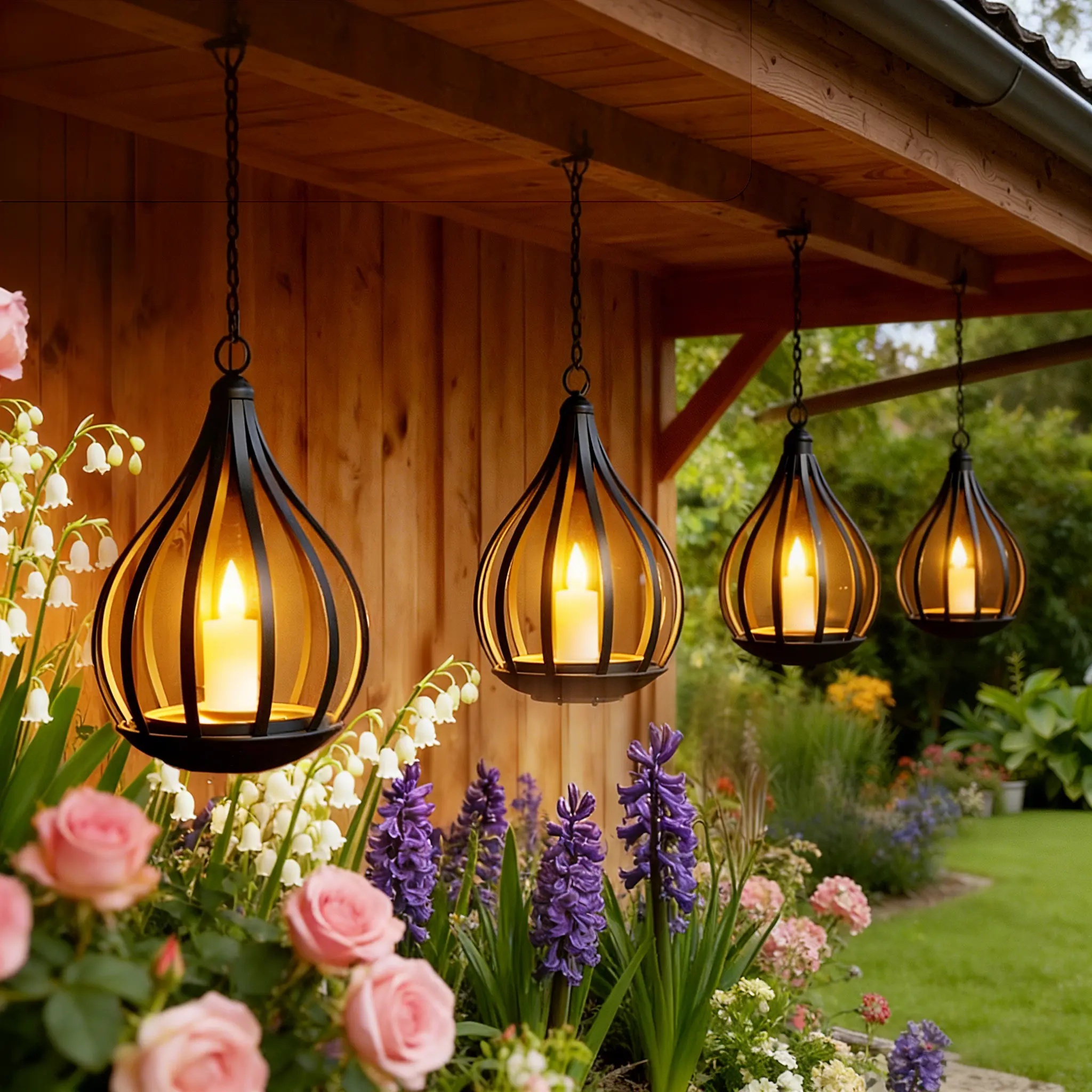 Solar Water Drop Shape Candle Lantern with Flickering Effect & Reflective Patterns