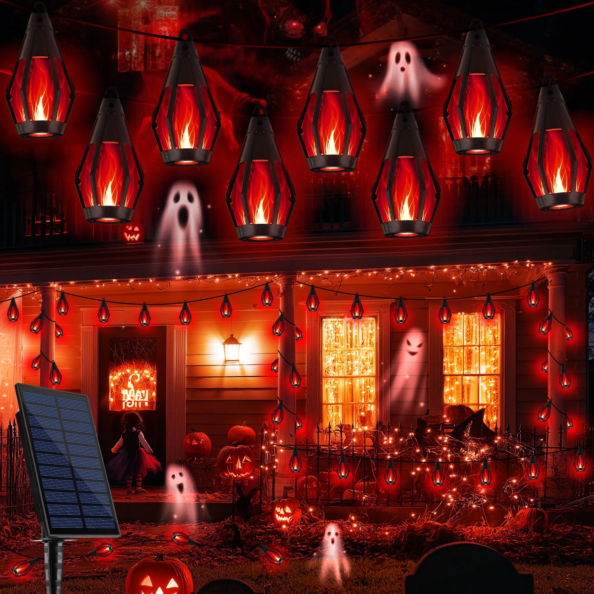 Solar Flame Effect Outdoor String Lights