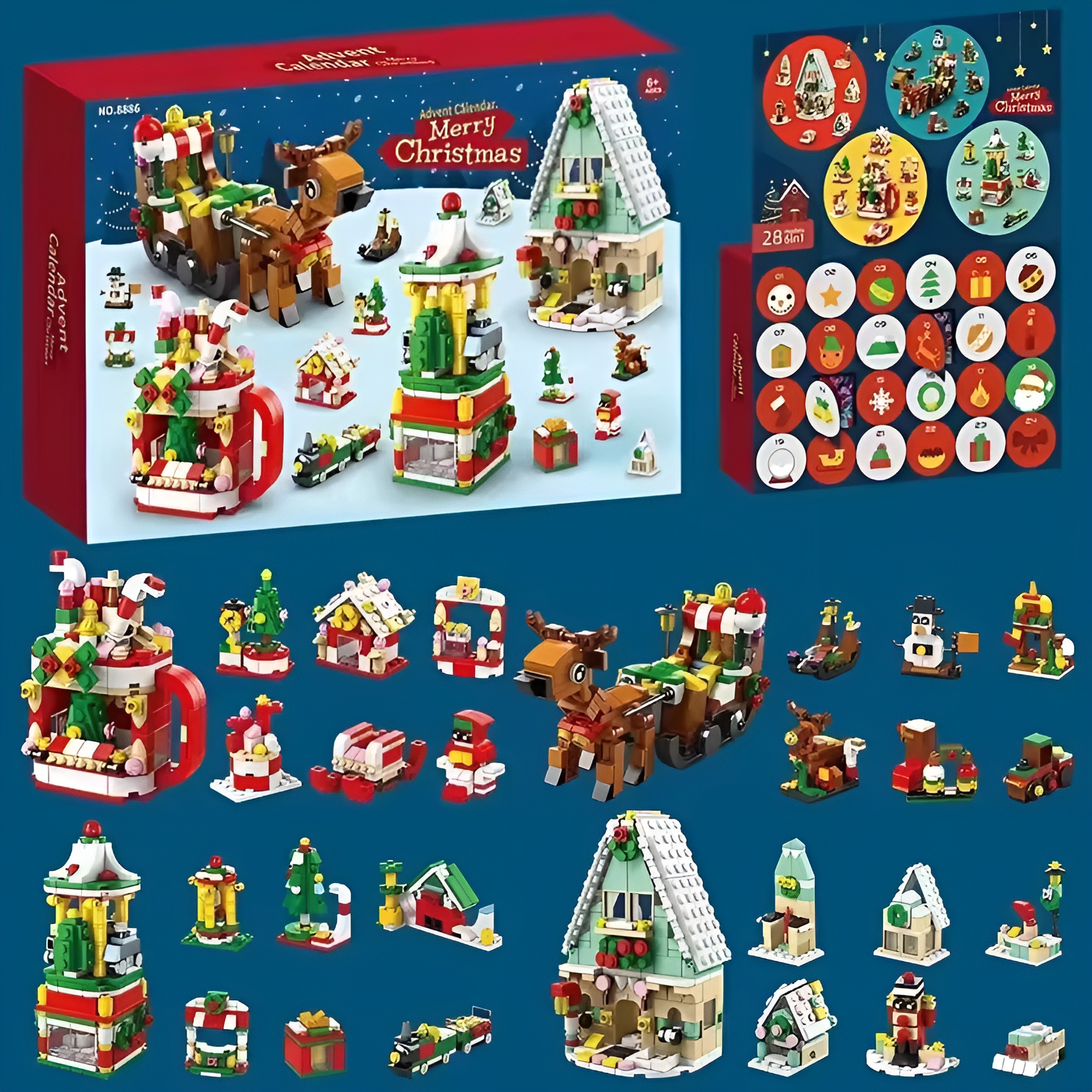 Christmas Advent Calendar Building Blocks Box DIY Christmas Train Tree Bricks for Kid Christmas Gift 24 Days