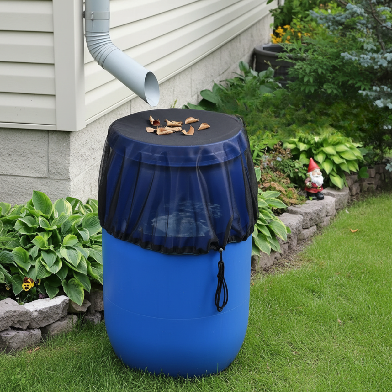 Rain Barrel Netting Cover With Adjustable Drawstring For Outdoor Garden