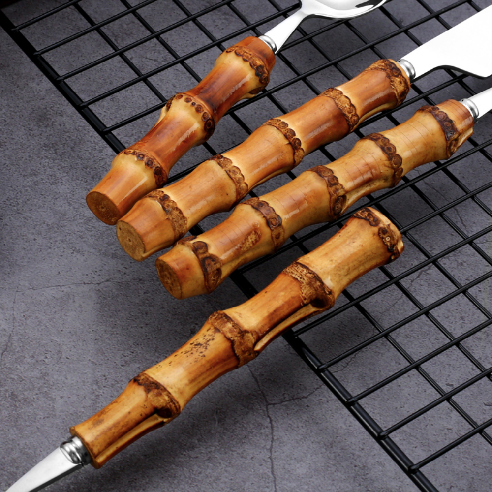 Bamboo & Stainless Steel Flatware Set - 24 Pieces - Grafton Collection