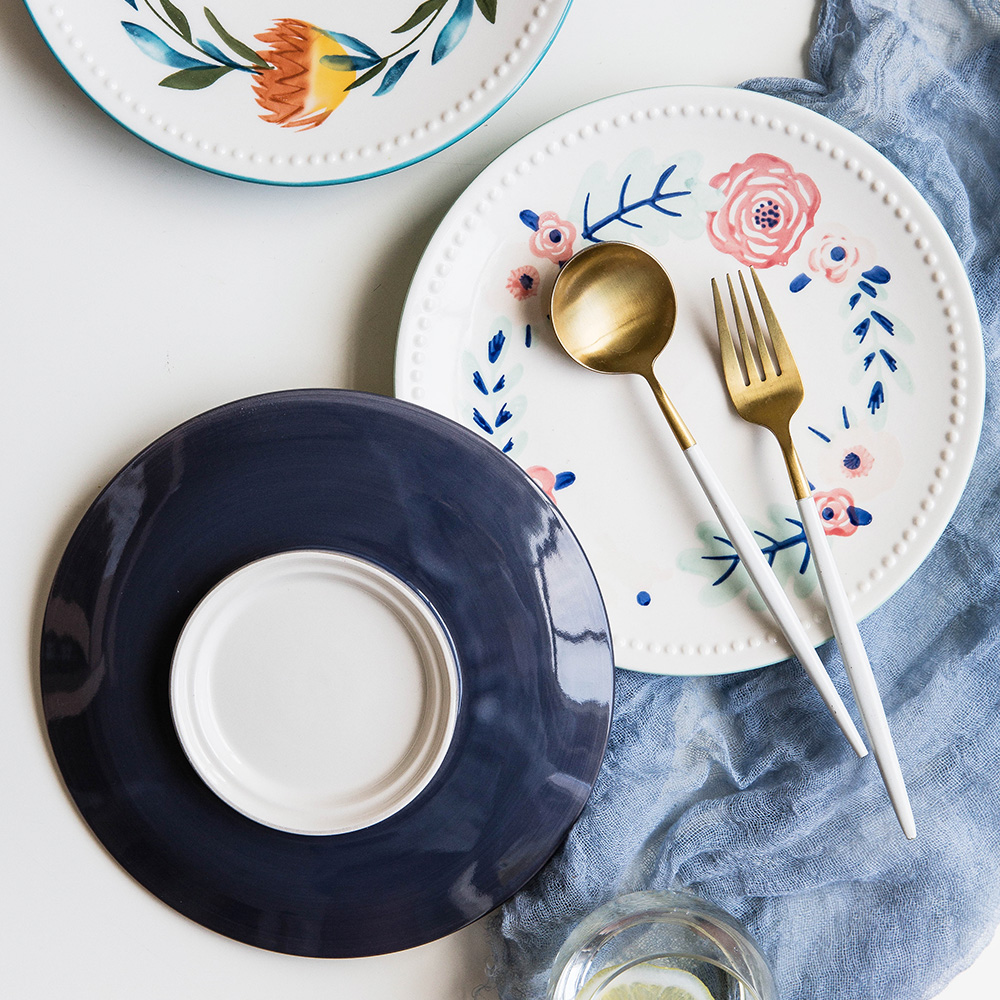 Japanese Hand-Painted Ceramic Flower Salad Dessert Plate - Grafton Collection