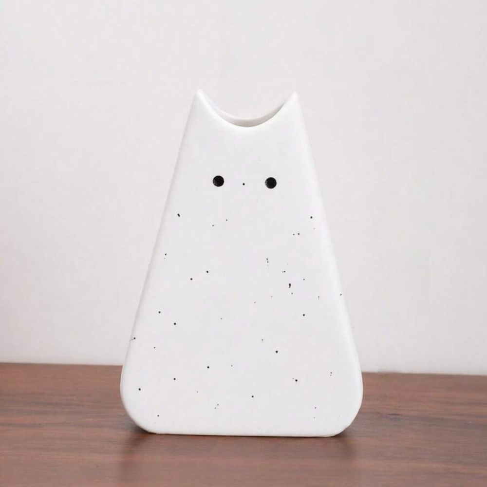 Speckled Cat Shape Ceramic Flower Vase For Home Decor