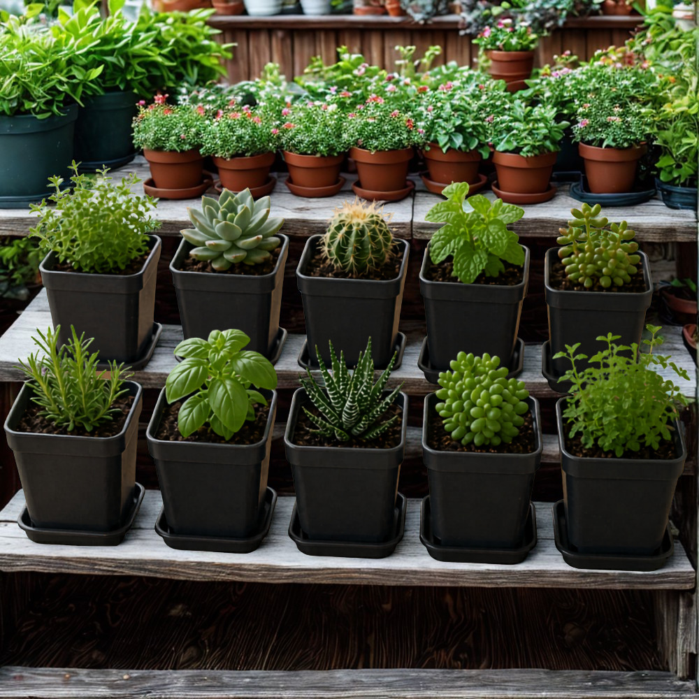 Mini Square Plant Pots With Trays 20 Piece Set For Succulents And Herbs
