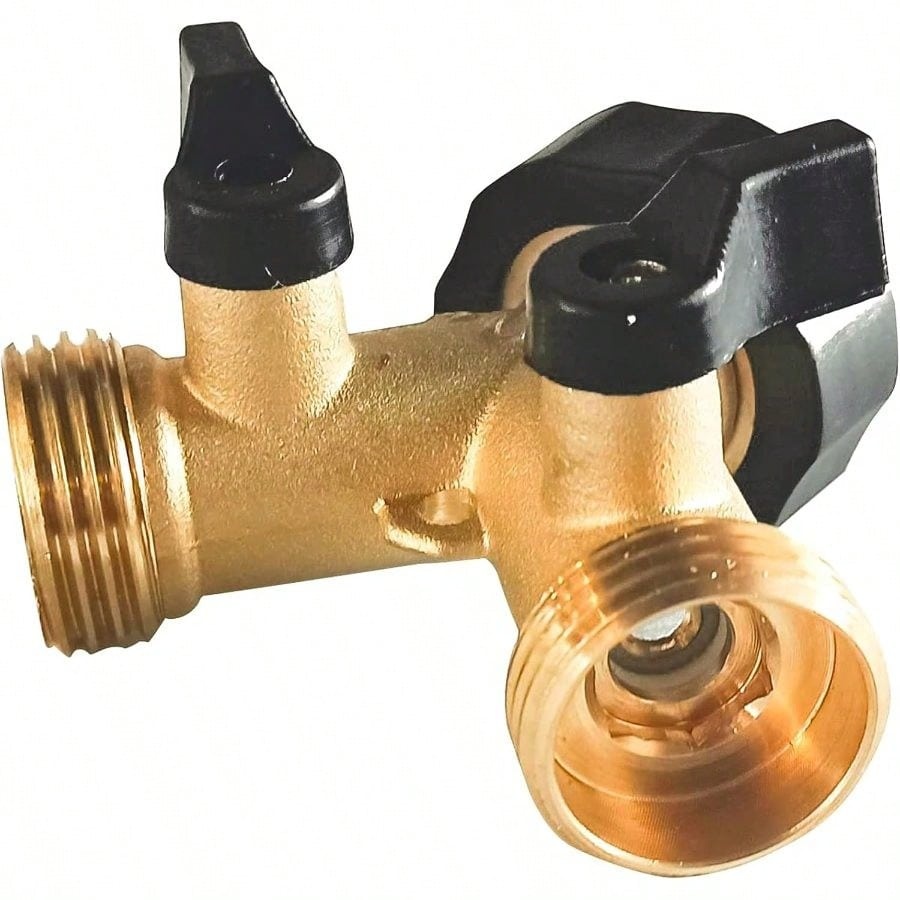 Heavy Duty Brass Garden Hose Y Splitter With 2 Valves And Washers