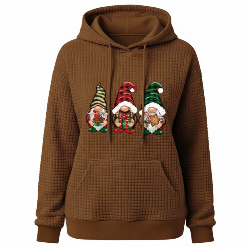Christmas Gnome Print Waffle Knit Hoodie