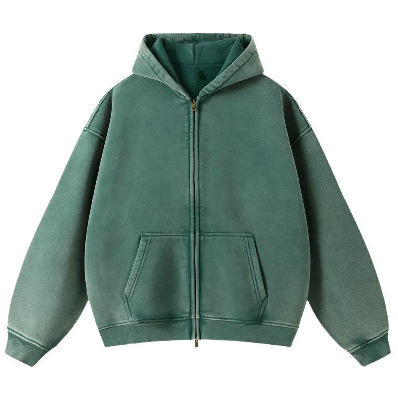 Vintage Faded Style Oversized Zip Up Hoodie