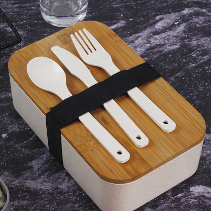 Bamboo Lunch Box With Cutlery & Lid - Grafton Collection