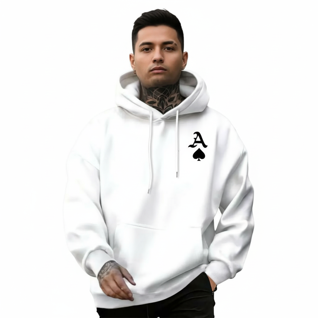 Men Casual Hoodie With Playing Cards Print
