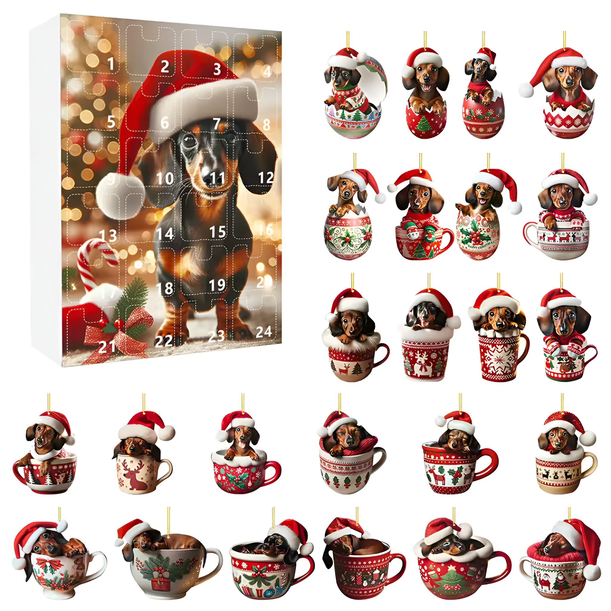 Dachshund Christmas Advent Calendar Acrylic Figurine Countdown Set