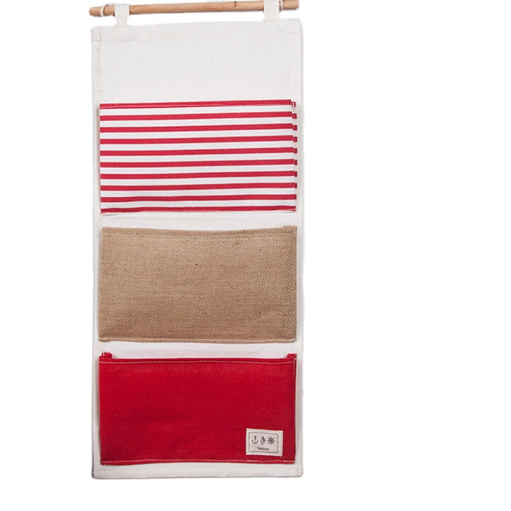 Red & Beige Cotton & Linen Hanging Storage Organizer - Grafton Collection