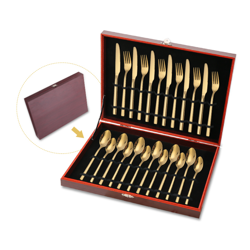 Brown & Red Case Luxurious 24Pcs Flatware Set - Grafton Collection